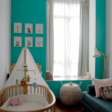 Turquoise di pedalaman: ciri, kombinasi, pilihan kemasan, perabot dan hiasan-4