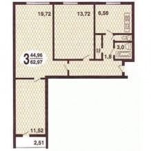 תכנון דירת 3 חדרים קטנה 63 מ