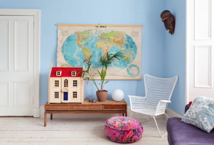 Bản đồ thế giới trong nội thất: tính năng, hình ảnh