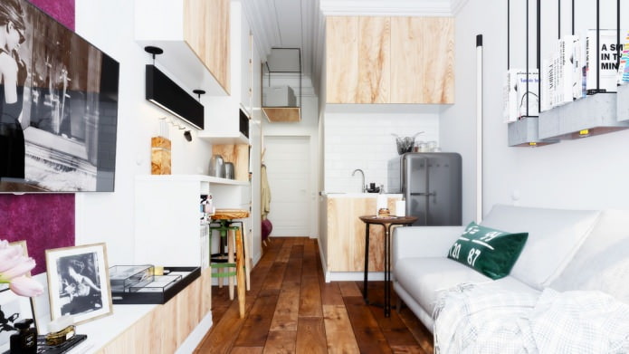 Intérieur compact d'un appartement de 15 m². m.