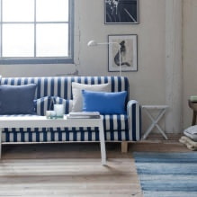Interiér obývacího pokoje v modrých tónech: funkce, foto-7