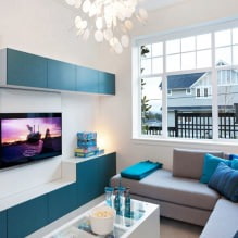 Interiér obývacej izby v modrých tónoch: funkcie, fotografia-6