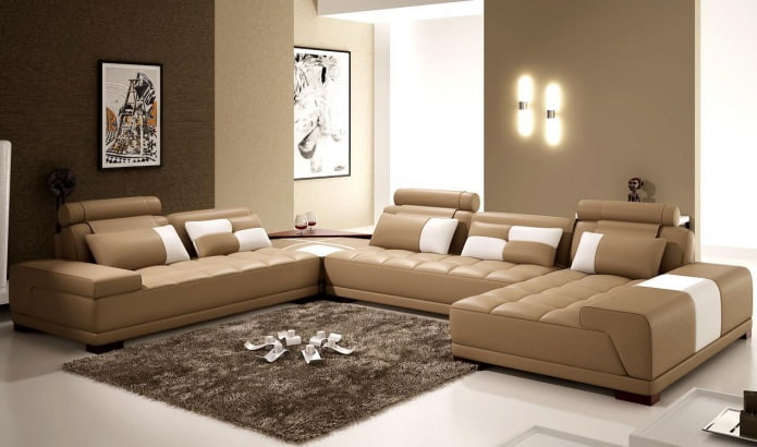 Interior de la sala d’estar en tons marrons: característiques, fotos