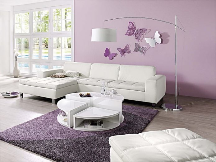 Normes per decorar una sala d’estar en tons liles