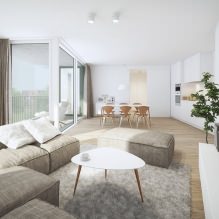 Kuchyňa-obývacia izba v bielej farbe: funkcie, fotografia-1