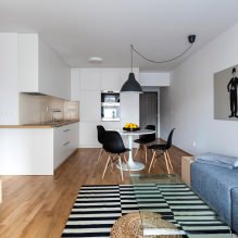 Kuchyňa-obývacia izba v bielej farbe: funkcie, fotografia-5